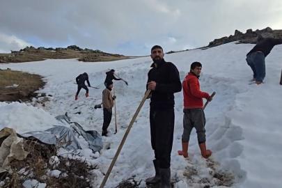 Ağrı Dağı eteklerinde kar depolama mesaisi