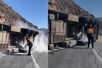 Hakkari-Van yolunda tır devrildi