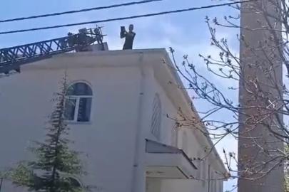 Kovancılar’da mahsur kalan kedi kurtarıldı