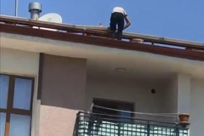 Çatıdaki tehlikeli çalışma kameraya yansıdı