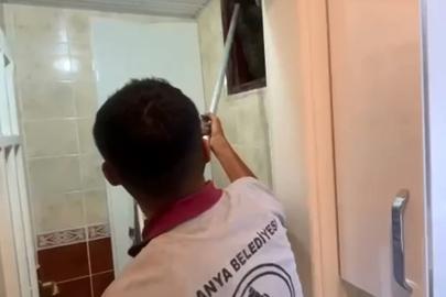 Apartmanın havalandırma bacasına düşen kedi kurtarıldı