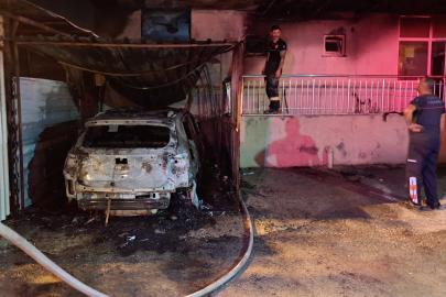 Serik’te garajdaki otomobil yandı, alevler eve sıçradı