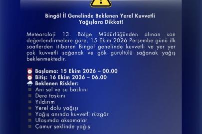 Bingöl için kuvvetli yağış uyarısı