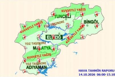 Elazığ için kuvvetli yağış uyarısı